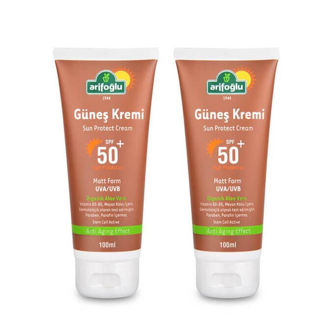 Güneş Kremi 50+ Organik Aloe Veralı Anti Aging (2 Adet)