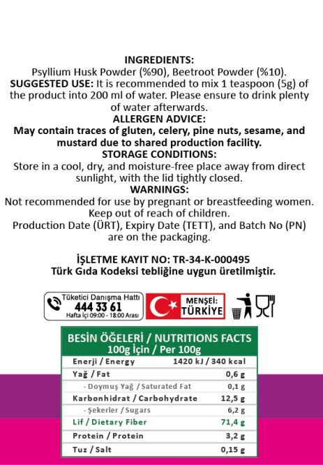 Psyllium Kırmızı Pancarlı Karnıyarık Otu Toz Karışımı 350g - 2